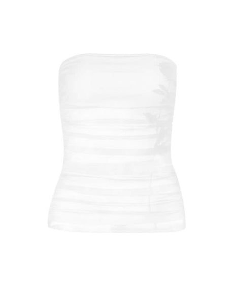 Alluring Ruched Mesh Strapless Top - Dark Floral Elegance for Fall & Holiday Glam