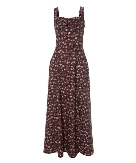 Autumn Blossom Sweetheart Maxi Dress | Open Back Ditsy Floral Cami for Fall