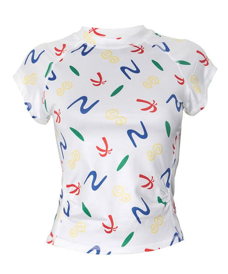 Vibrant Abstract Print Cap Sleeve Top | Chic Ruched Fall Style for Women