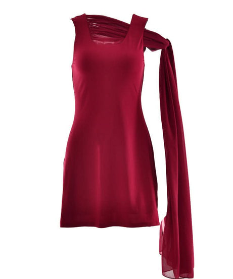 Sophisticated Wine Red One-Shoulder Mini Dress with Dramatic Drape | Fall & Holiday Party Ready