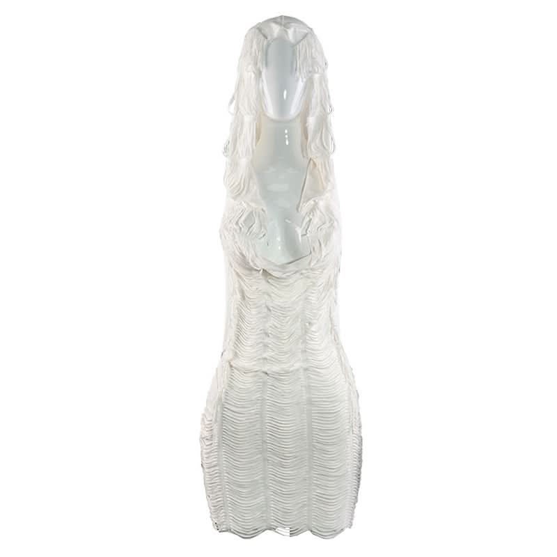 Holiday Gala White Sculptural Halter Maxi Dress - Backless & Textured