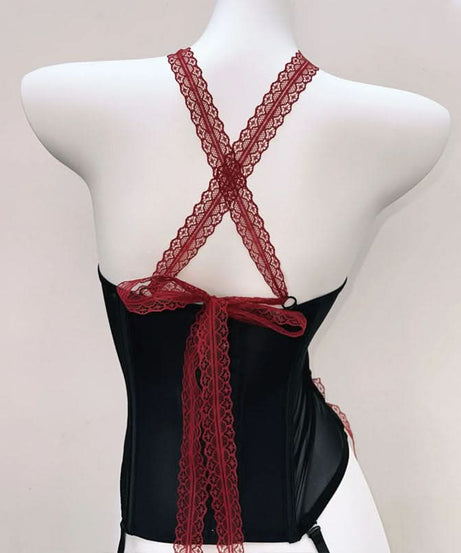 Enchanting Blood Red & Black Gothic Corset Top - Halloween & Fall Party Glamour