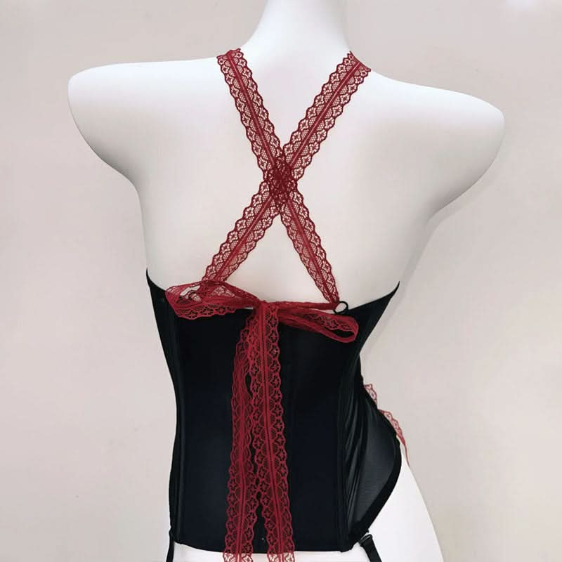 Enchanting Blood Red & Black Gothic Corset Top - Halloween & Fall Party Glamour