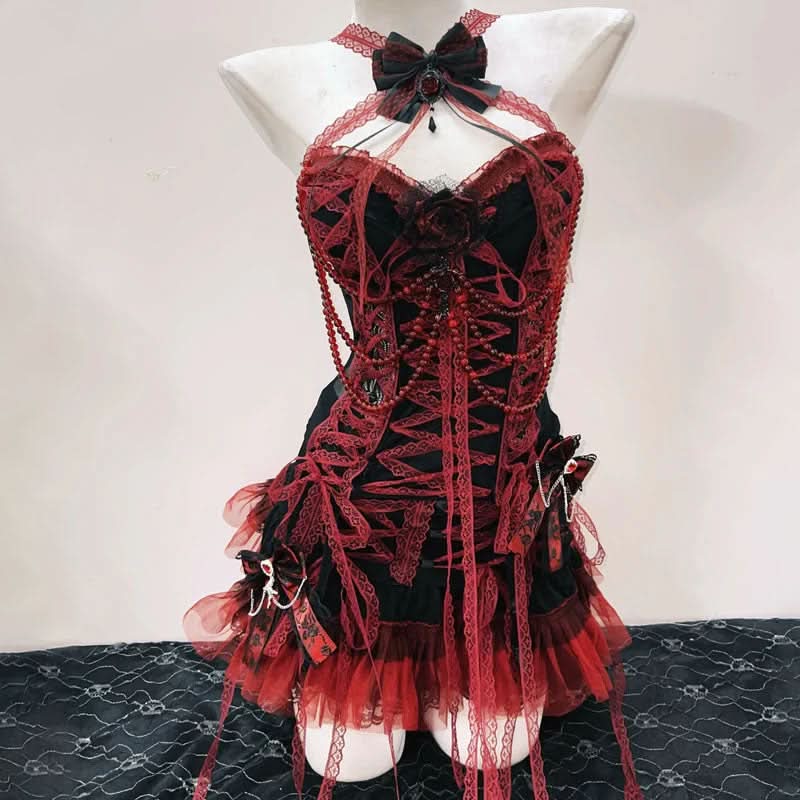Enchanting Blood Red & Black Gothic Corset Top - Halloween & Fall Party Glamour