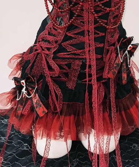 Enchanting Blood Red & Black Gothic Corset Top - Halloween & Fall Party Glamour