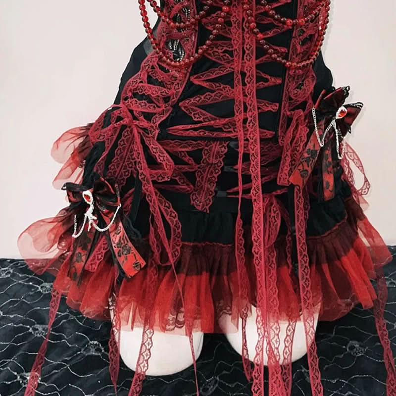 Enchanting Blood Red & Black Gothic Corset Top - Halloween & Fall Party Glamour