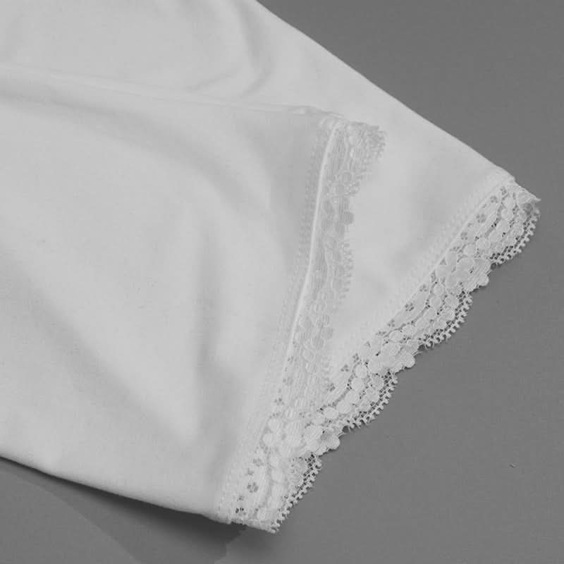 Effortless Chic: Y2K Cutout Long Sleeve Crop Top with Lace Trim & 'Mame Band' Embroidery – Trendy Fall Fashion for Women