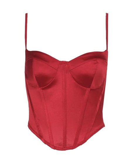 Luxe Ruby Red Satin Corset Top | Your Go-To for Fall & Holiday Glam