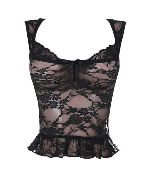 Romantic Black Lace Peplum Top – Sheer Elegance for Fall & Holiday Nights