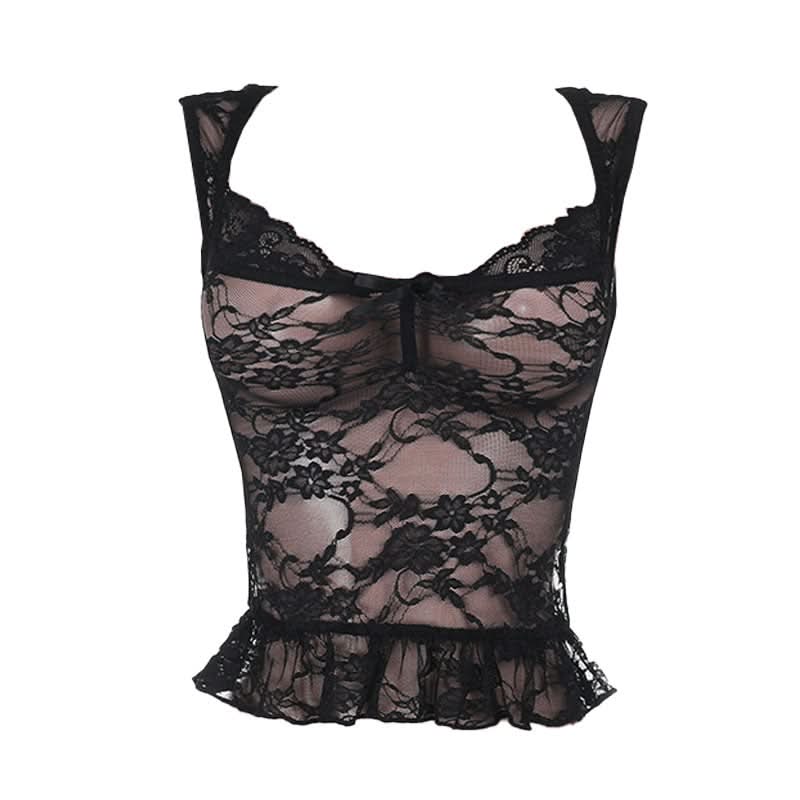 Romantic Black Lace Peplum Top – Sheer Elegance for Fall & Holiday Nights