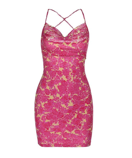 Radiant Rose Cowl Neck Mini Dress - Criss-Cross Back | Your Go-To for Fall Parties & Getaways