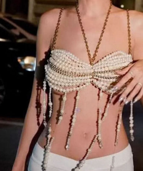 Dazzling Pearl & Chain Halter Top - Your Ultimate Glam for Holiday Parties & Beyond!