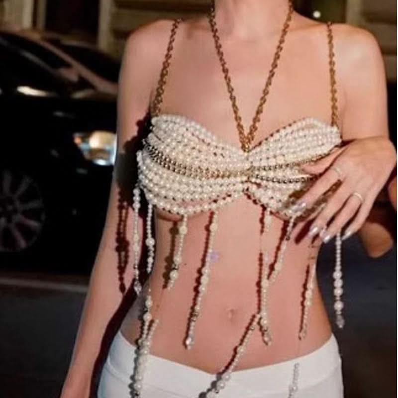 Dazzling Pearl & Chain Halter Top - Your Ultimate Glam for Holiday Parties & Beyond!