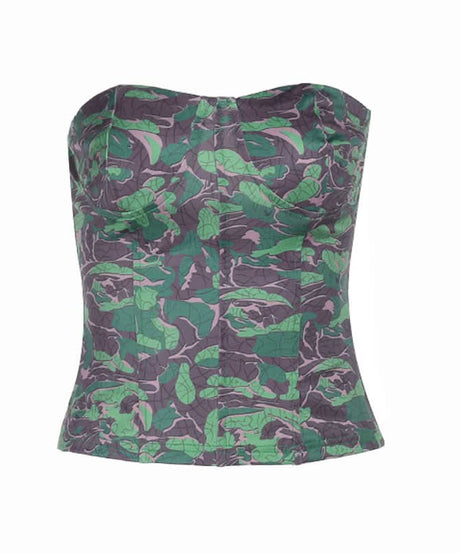 Chic Botanical Camo Strapless Backless Bustier Top - Fall Statement Style
