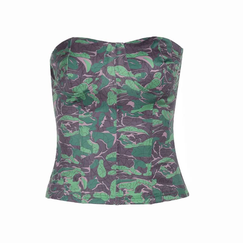 Chic Botanical Camo Strapless Backless Bustier Top - Fall Statement Style
