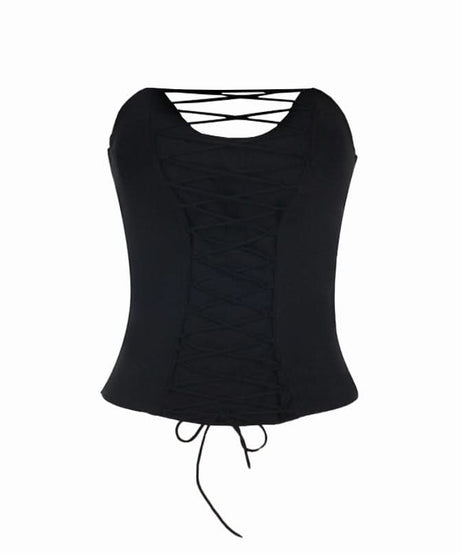 Autumn Edge Black Lace-Up Backless Bodice Top - Chic Fall Nights & Halloween Ready