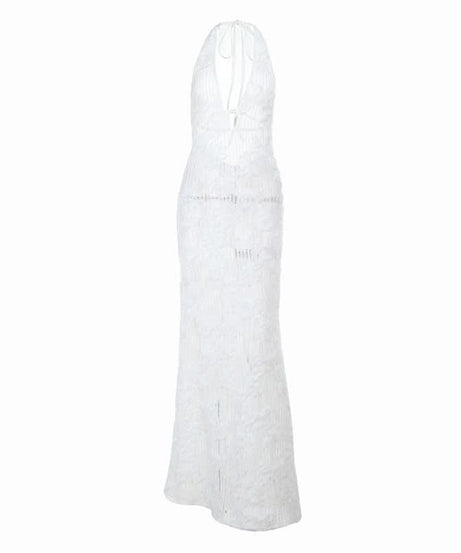 Effortless White Crochet Halter Maxi Dress - Your Chic Resort & Vacation Essential