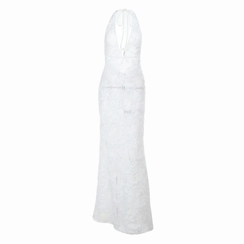 Effortless White Crochet Halter Maxi Dress - Your Chic Resort & Vacation Essential