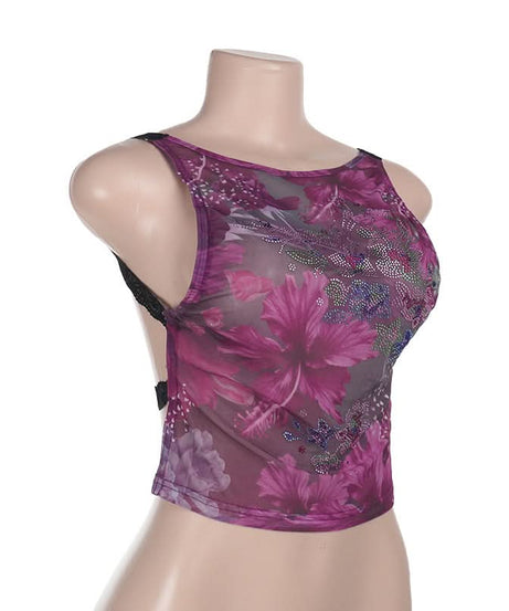 Chic Sheer Floral Mesh Tank Top - Beaded Sparkle & Lace Trim | Fall Nights & Beyond