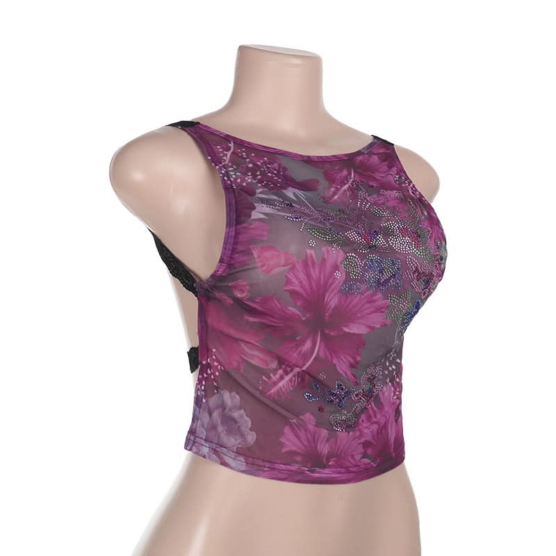 Chic Sheer Floral Mesh Tank Top - Beaded Sparkle & Lace Trim | Fall Nights & Beyond