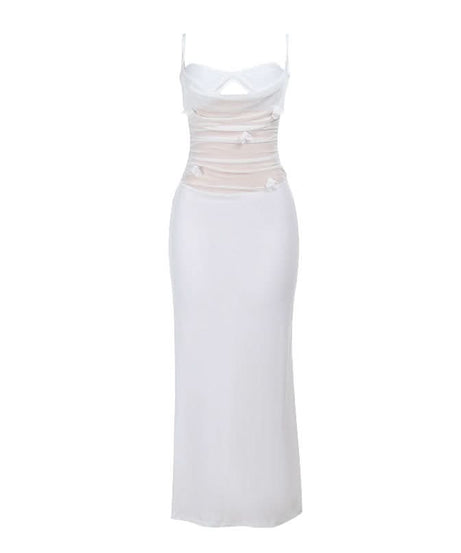Ethereal White Floral Cut-Out Maxi Dress – Ruched Glamour for Holiday Parties & New Year's Eve