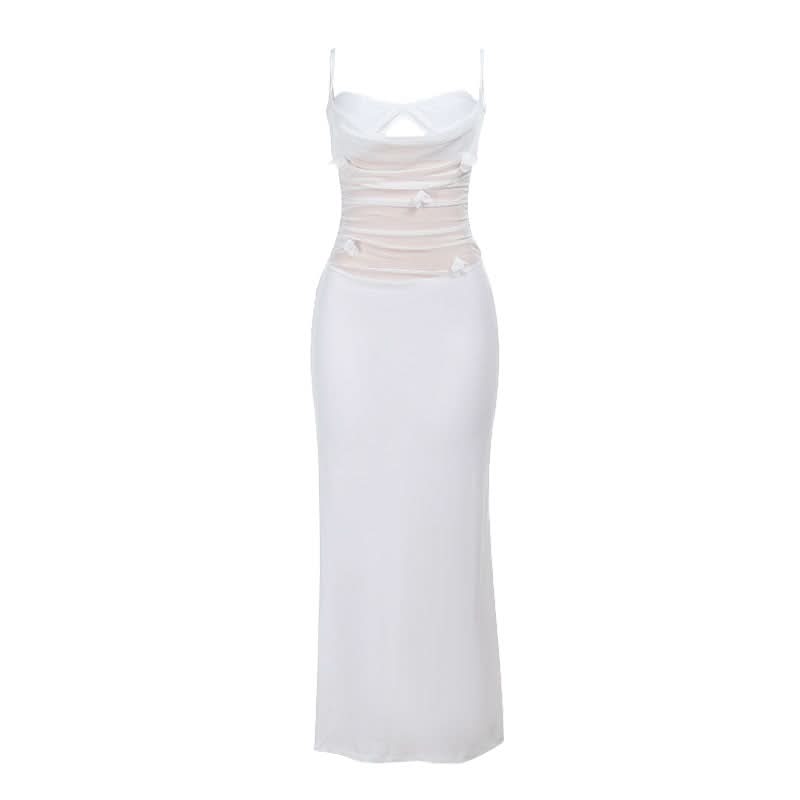 Ethereal White Floral Cut-Out Maxi Dress – Ruched Glamour for Holiday Parties & New Year's Eve