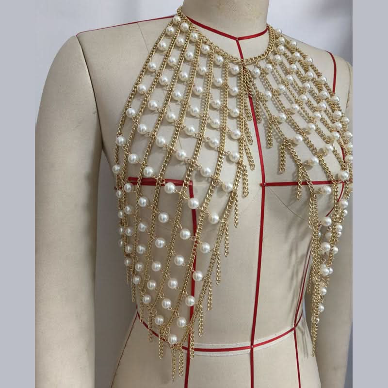 Showstopping Pearl & Gold Chain Halter Top | Daring Festival & Fall Party Glam