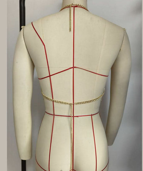 Showstopping Pearl & Gold Chain Halter Top | Daring Festival & Fall Party Glam