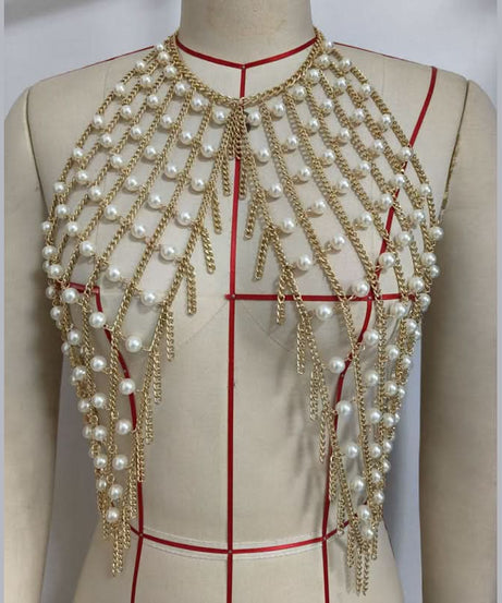 Showstopping Pearl & Gold Chain Halter Top | Daring Festival & Fall Party Glam