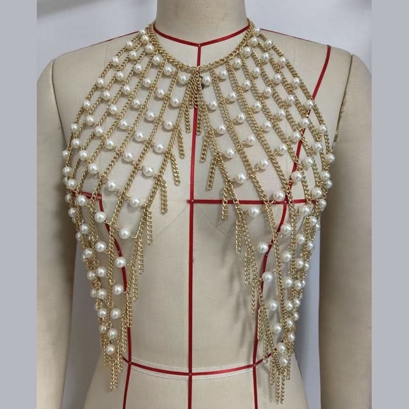 Showstopping Pearl & Gold Chain Halter Top | Daring Festival & Fall Party Glam