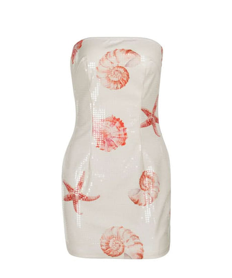 Y2K Mermaidcore Shimmer Seashell & Starfish Tube Mini Dress - Tropical Getaway & Halloween Party Ready!