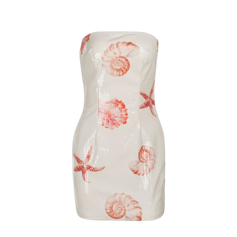 Y2K Mermaidcore Shimmer Seashell & Starfish Tube Mini Dress - Tropical Getaway & Halloween Party Ready!