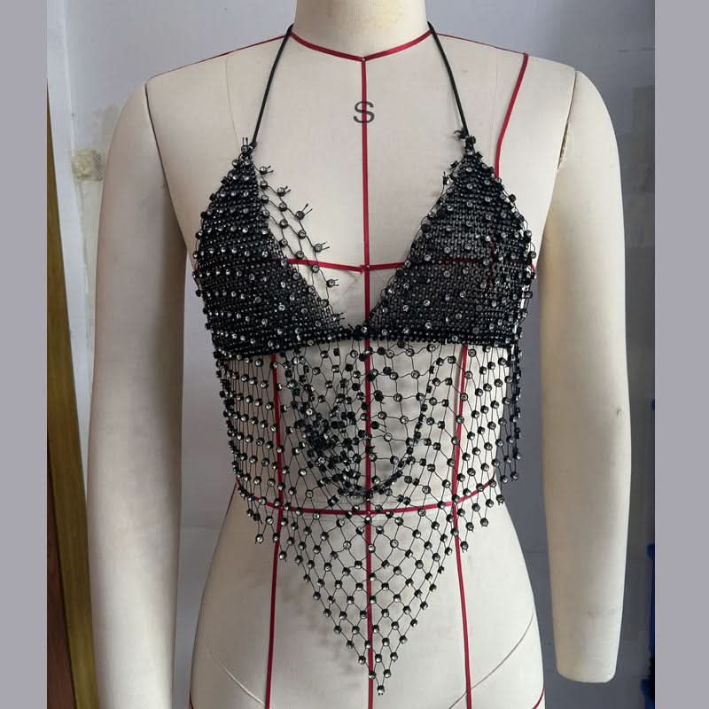 Dazzling Rhinestone Chainmail Halter Top | Sparkly Festival & Party Crop