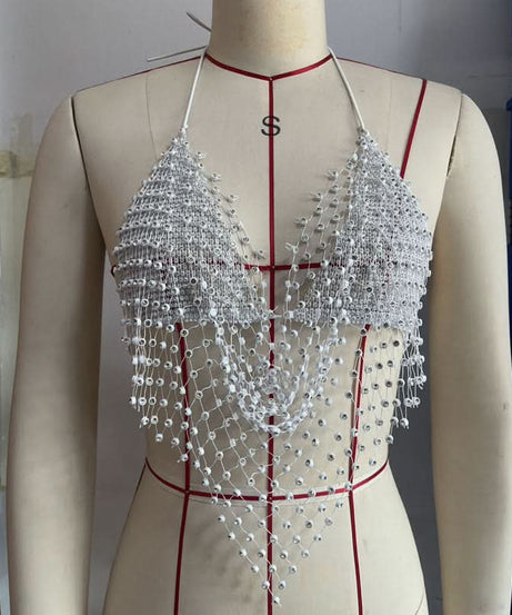 Dazzling Rhinestone Chainmail Halter Top | Sparkly Festival & Party Crop
