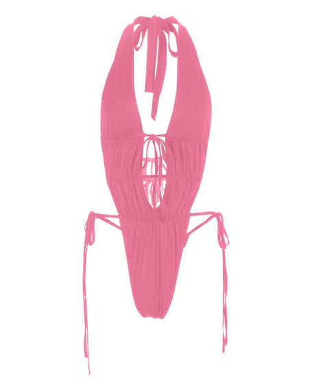 Sultry Black Halter Plunge Monokini | Sexy Lace-Up Backless Bodysuit for Your Next Getaway