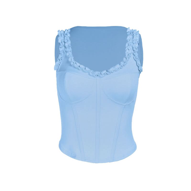 Sunny Yellow Ruffled Corset Bustier Tank Top - Chic Fall Layering Essential