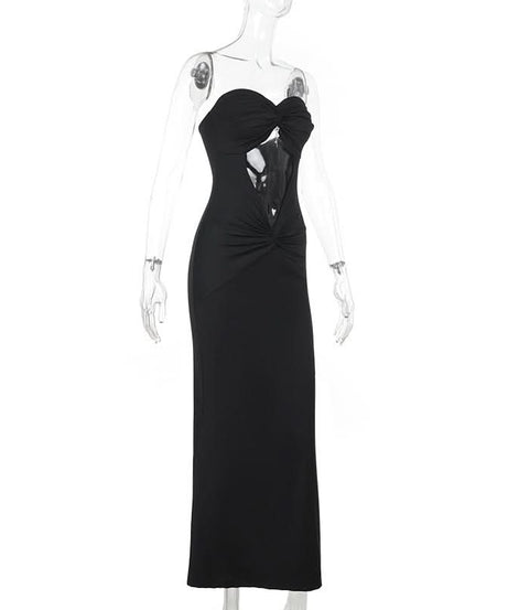 Glamorous Black Strapless Cutout Maxi Dress - Perfect for Fall Events & Holiday Parties