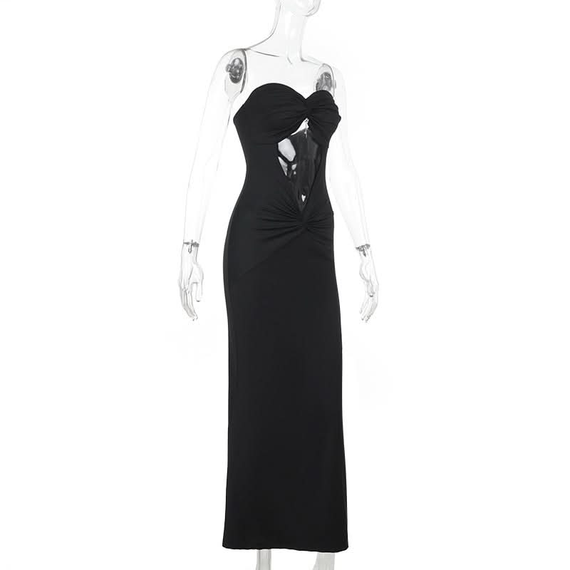 Glamorous Black Strapless Cutout Maxi Dress - Perfect for Fall Events & Holiday Parties