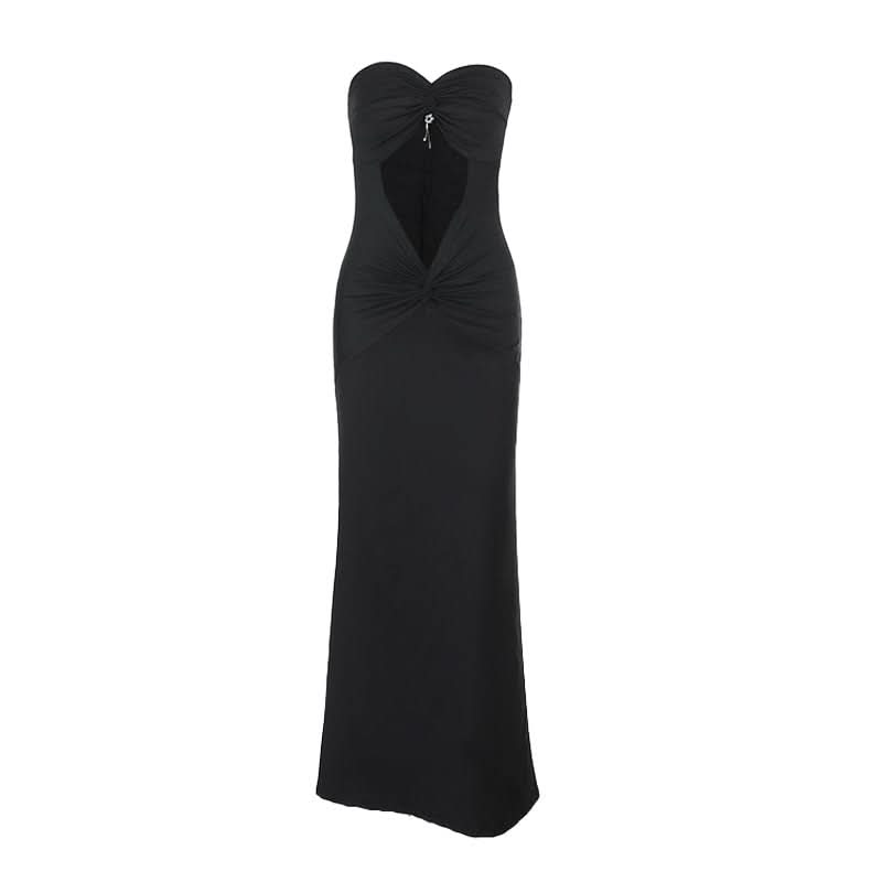 Glamorous Black Strapless Cutout Maxi Dress - Perfect for Fall Events & Holiday Parties