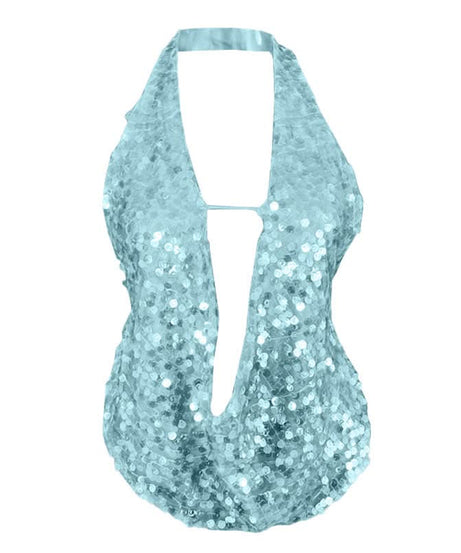 Sparkling Mint Green Sequin Halter Plunge Top - Dazzle This Holiday Season