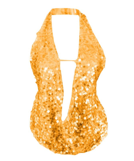 Sparkling Mint Green Sequin Halter Plunge Top - Dazzle This Holiday Season