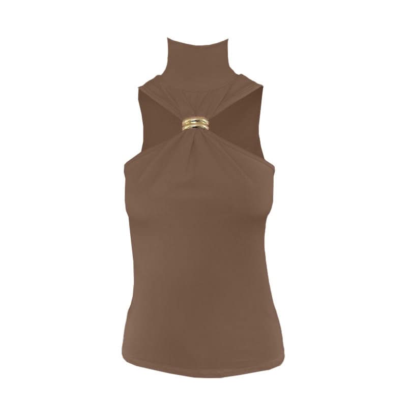 Glam Pink Mock Neck Halter Top with Gold Ring – Chic Fall & Holiday Statement