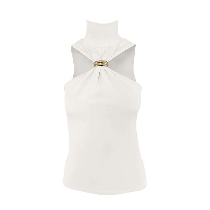 Glam Pink Mock Neck Halter Top with Gold Ring – Chic Fall & Holiday Statement