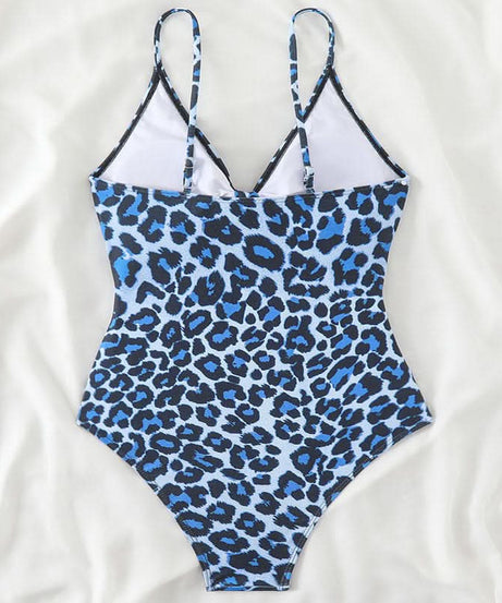 Confident & Chic: Blue Leopard Print Tie-Front Cutout One-Piece Swimsuit – Your Winter Getaway Essential!