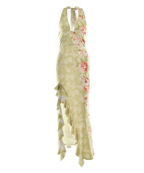 Blushing Blooms Halter Maxi Dress with Ruffle Slit - Your Elegant Escape for Resort & Fall Events