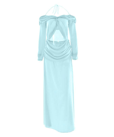 Vibrant Pink Halter Off-Shoulder Cut-Out Maxi Dress - Chic Fall Wedding Guest & Holiday Party Gown