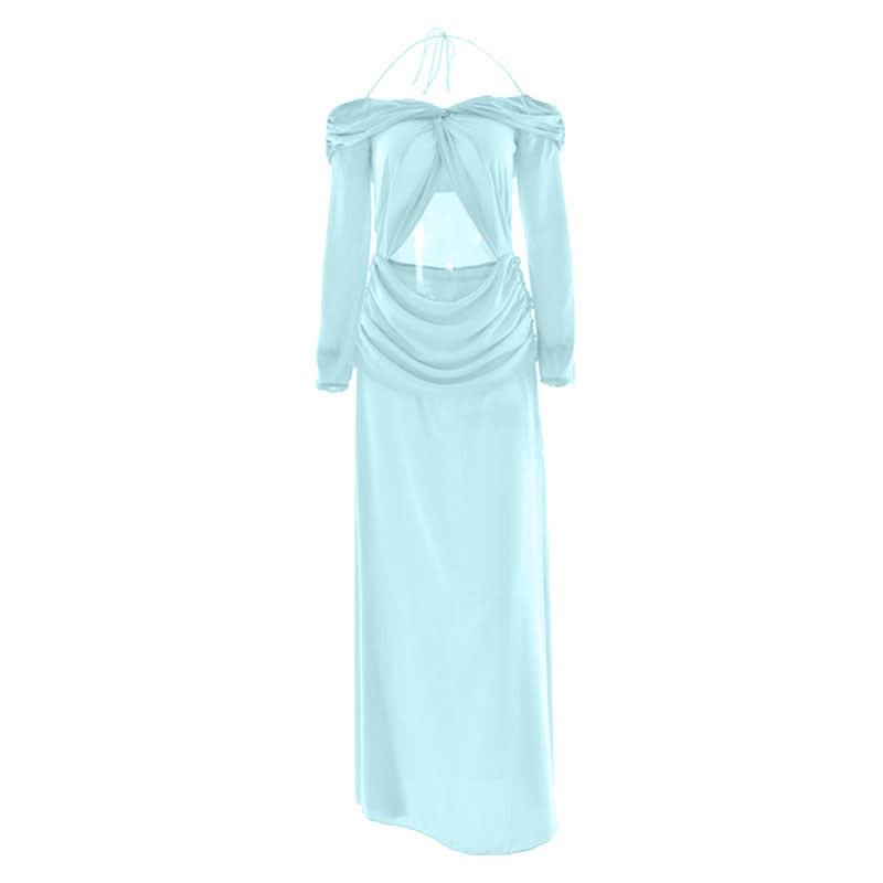 Vibrant Pink Halter Off-Shoulder Cut-Out Maxi Dress - Chic Fall Wedding Guest & Holiday Party Gown