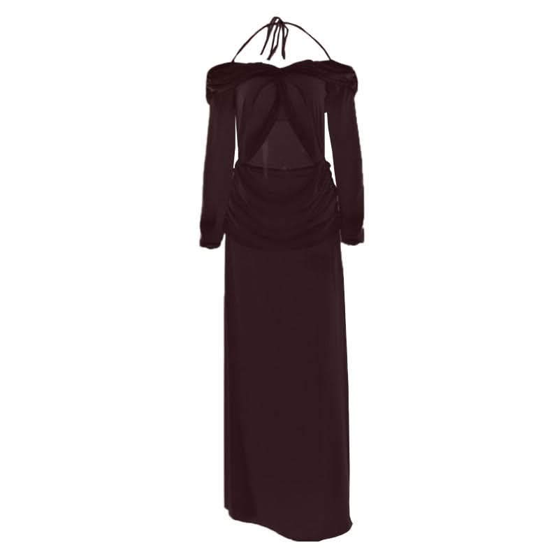 Vibrant Pink Halter Off-Shoulder Cut-Out Maxi Dress - Chic Fall Wedding Guest & Holiday Party Gown