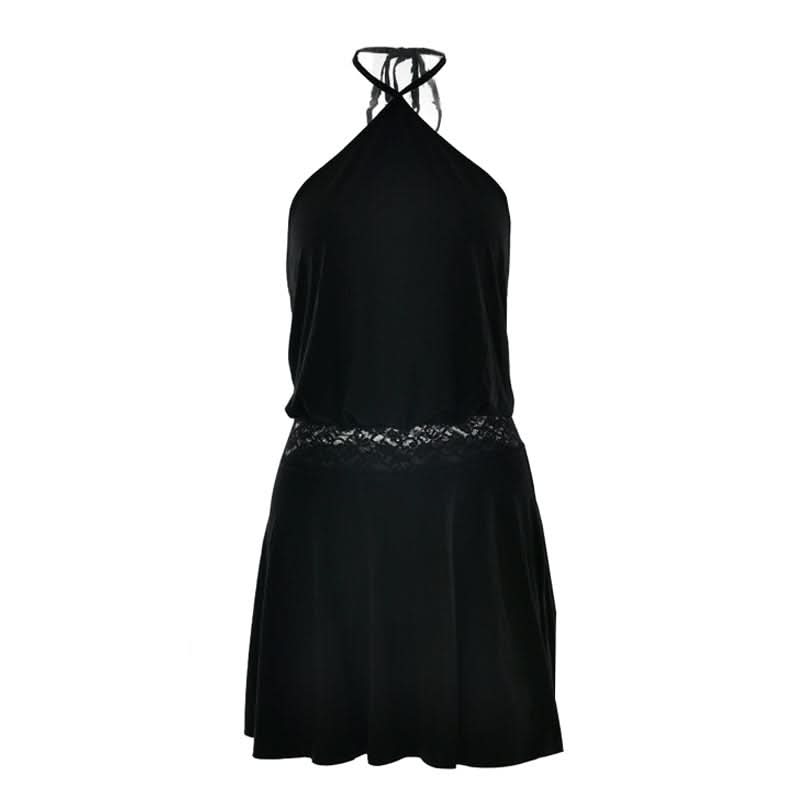 Essential Black Halter Mini Dress with Lace Trim – Perfect for Fall & Holiday Parties
