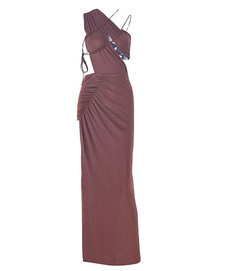 Fall Glamour: One-Shoulder Ruched Cut-Out Maxi Dress – Dazzling Bodycon for Autumn Evenings